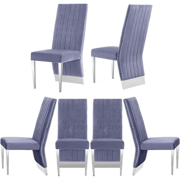 Rosdorf Park Gray Velvet Upholstered Dining Chairs With Nail Head Trim